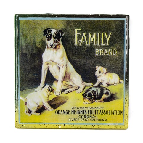 Handmade Coaster - Family Brand Vintage Citrus Crate Label - Handmade Recycled Tile Coaster