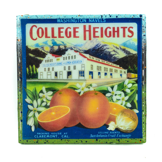 College Heights Oranges Brand - Vintage Citrus Crate Label - Handmade Recycled Tile Coaster