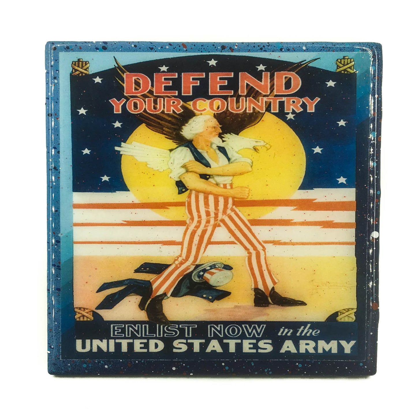 Handmade Coaster Vintage Army Patriotic - Defend your country - Handmade Recycled Tile Coaster