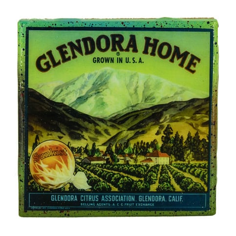 Glendora Home - Vintage Citrus Crate Label - Handmade Recycled Tile Coaster