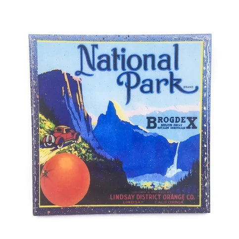 Handmade Coaster National Parks - Yosemite - Vintage Citrus Crate Label - Handmade Recycled Tile Coaster