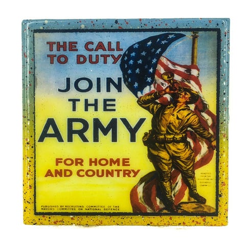 Handmade Coaster Vintage Patriotic - Join the army - Handmade Recycled Tile Coaster