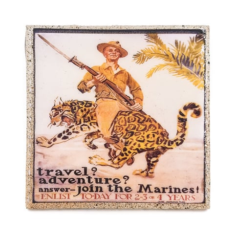 Handmade Coaster Military Marines - Vintage ad - Handmade Recycled Tile Coaster