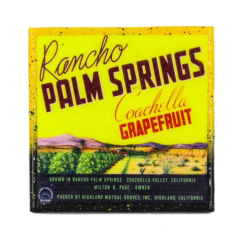 Handmade Coaster - Rancho Palm Springs Grapefruit Vintage Citrus Crate Label - Handmade Recycled Tile Coaster
