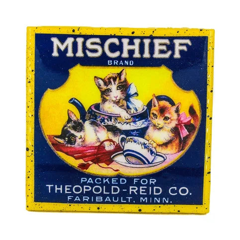 Handmade Coaster - Mischief Cats - Vintage Advertising - Handmade Recycled Tile Coaster