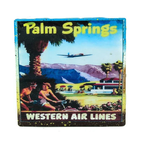 Handmade Coaster Vintage Travel - Palm Springs Western Airlines (2) Handmade Recycled Tile Coaster