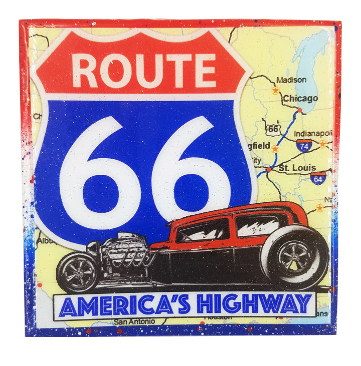 Route 66 Hot Rod - Vintage California Art - Handmade Coaster