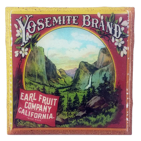 Handmade Coaster - National Parks - Yosemite Valley - Vintage Citrus Crate Label